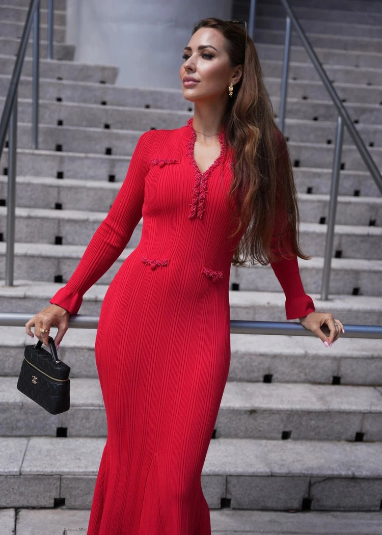 Alessia Ribbed Knit Midi Dress in Scarlet Red – Elegant and flattering fit for women’s fashion