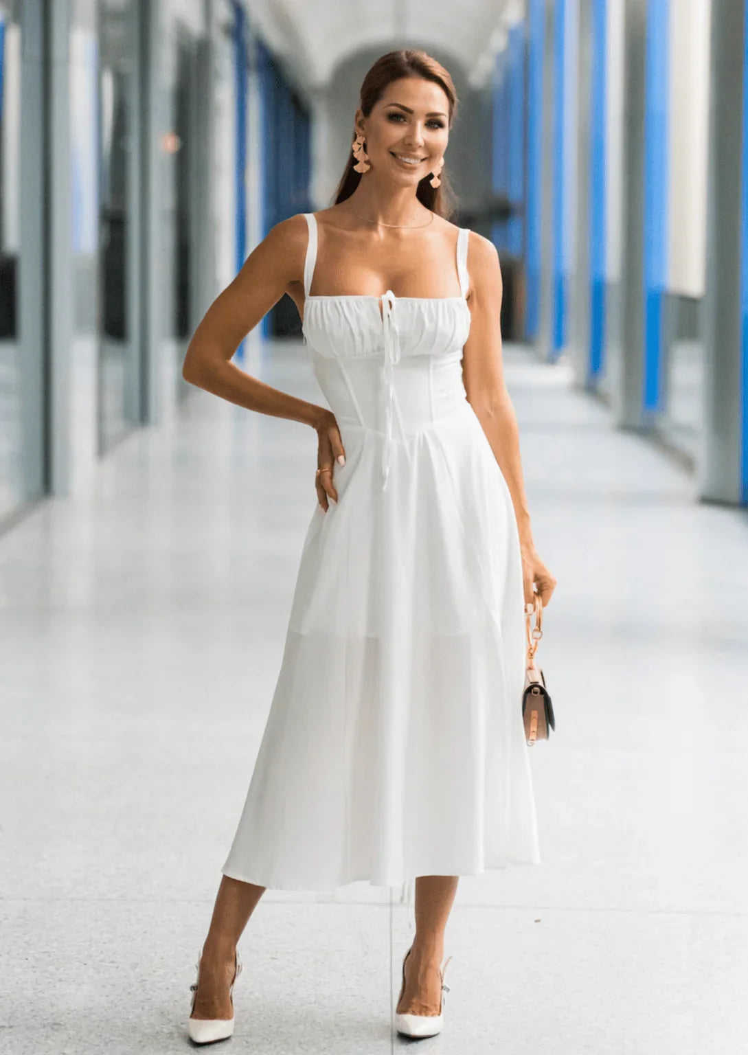 Isabel White Bustier Sundress - shoppegasi Isabel White Bustier Sundress - shoppegasi