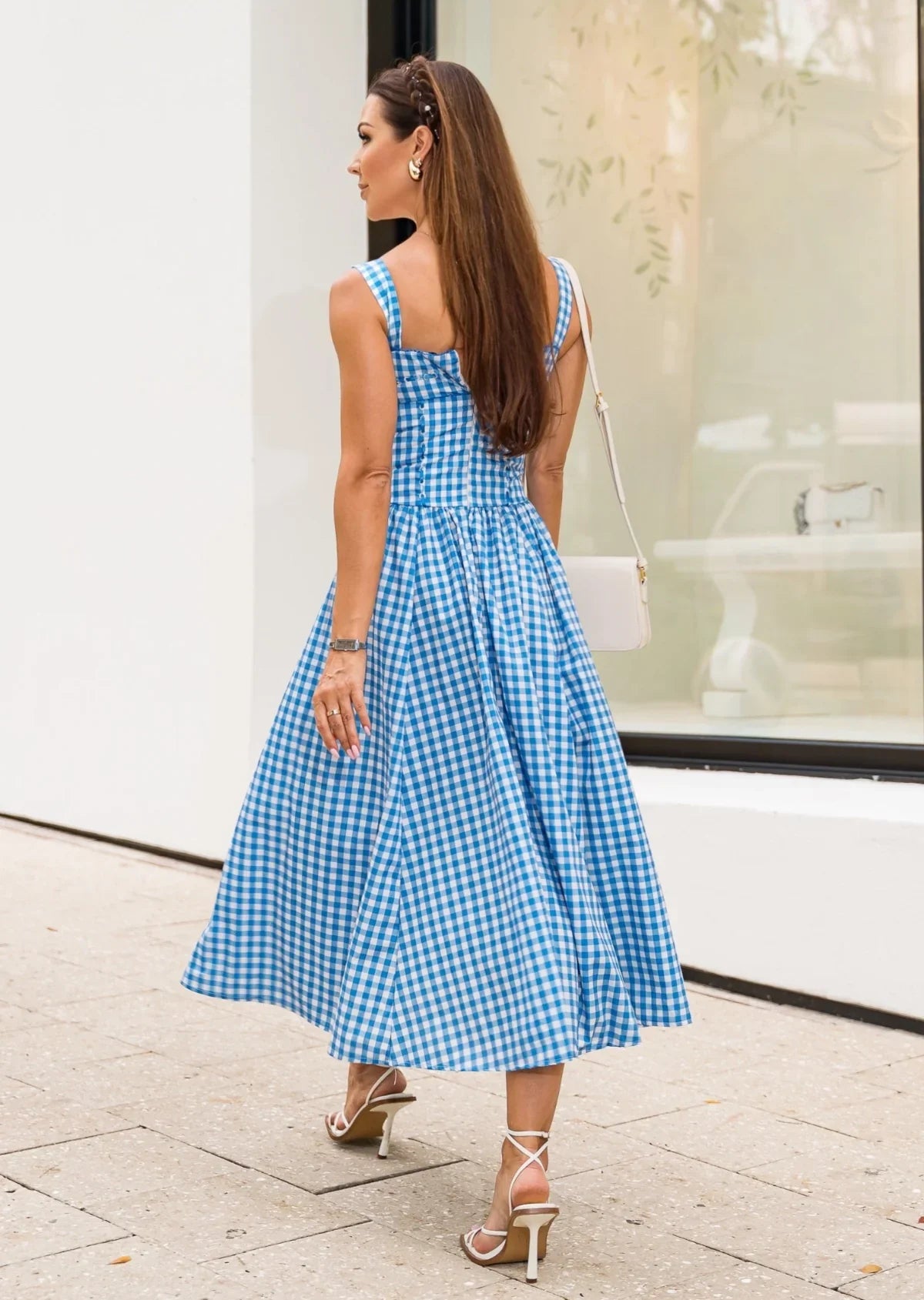 Damian Blue & White Gingham Dress - shoppegasi Damian Blue & White Gingham Dress - shoppegasi