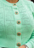 Monogram Knit Cropped Cardigan - Mint Green