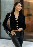 Black Fringed Knit Cardigan - shoppegasi Black Fringed Knit Cardigan - shoppegasi