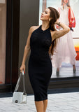 Casandra Monogrammed Knit Midi Dress -Black
