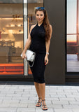Casandra Monogrammed Knit Midi Dress -Black