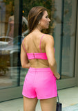 Celine tailored long blazer set with shorts & bra top - pink