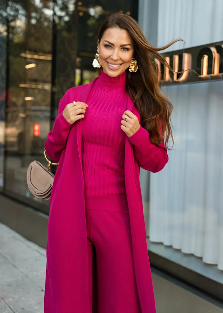 Eirini Knit Pants Set - Fuchsia Pink - shoppegasi