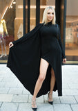 Angeliki Maxi Knit Dress Long Sleeves with Cape - Black