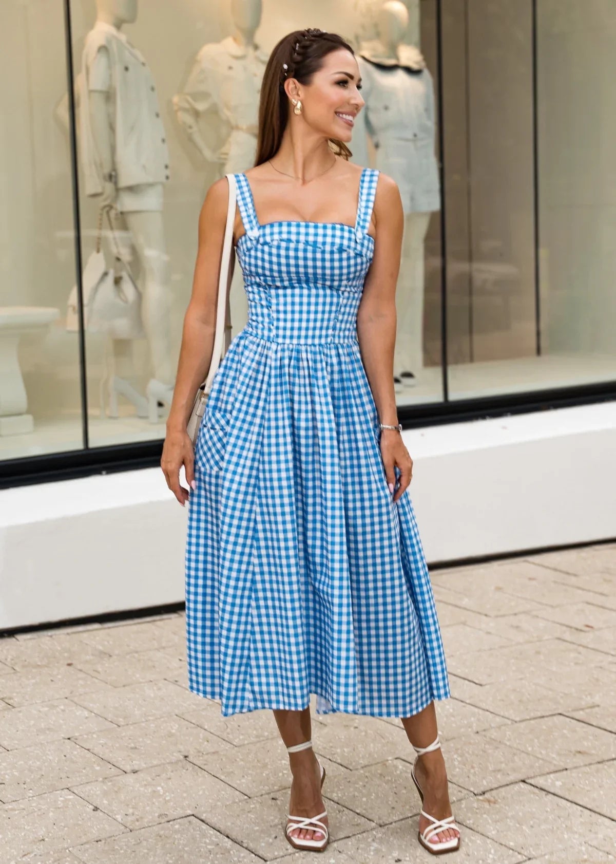 Damian Blue & White Gingham Dress - shoppegasi Damian Blue & White Gingham Dress - shoppegasi