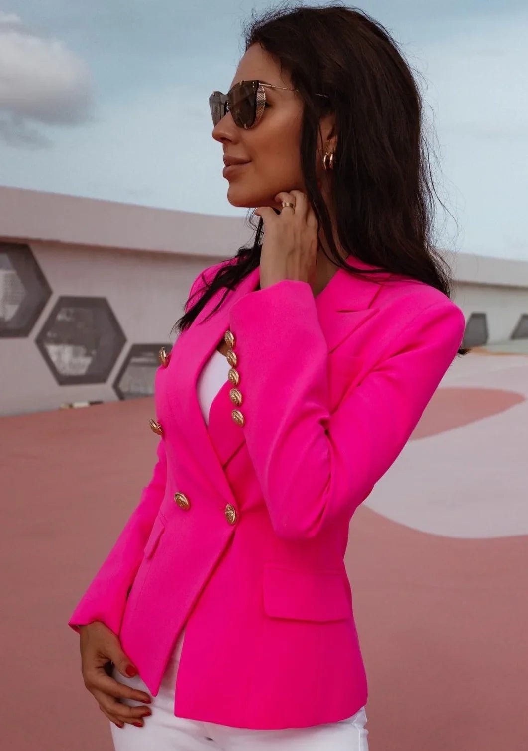 Pink Double Breasted Blazer - shoppegasi Pink Double Breasted Blazer - shoppegasi