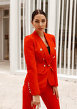 Double Breasted Blazer & Pants Suit Set - Red