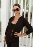 Soft Knitted set of top, cardigan, pants  - Black
