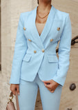 Double Breasted Blazer & Pants Suit Set - Sky Blue
