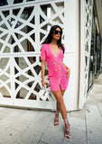 Sophia Knitted mini dress with gold tone buttons - Hot Pink