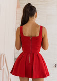Pleated Skater Skirt & Corset Top Set - Bright Red