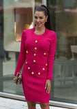 Cropped Ribbed Knitted Cardigan - Fuchsia Pink