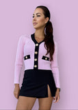 Contrast Knit Cardigan in Pink & Black