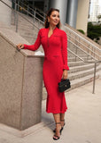 Alessia Ribbed Knit Midi Dress in Scarlet Red – Stylish, comfortable fit for daywear.