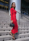 Sophisticated Alessia Ribbed Knit Midi Dress in Scarlet Red – Perfect for a chic look