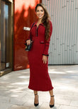Anastasia burgundy midi knitted dress for women with a soft ribbed finish