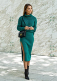 The Ariana sweater skirt set in emerald green features a soft knit fabric with a flattering fit for effortless elegance.emerald green knitwear, trendy sweater set, cozy fashion, stylish knit outfit, two-piece winter set, ShopPegasi trendy wear, elegant co-ord fashion


