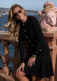 Vesper Black Crystal-Button Lace-Knit Cardigan & Skirt Set