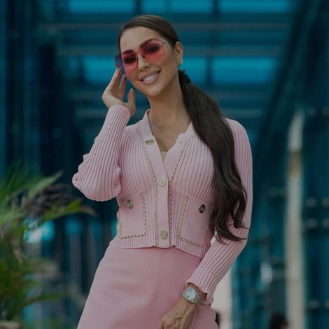 Dress Pink With Buttons – Blazer PEGASI Satin Tone Gold Collar -