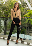 Contrast-Trim Cardigan – Beige Knit - PEGASI