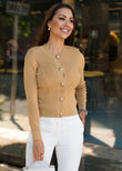 Vasiliki Beige Ribbed Knit Cardigan - shoppegasi