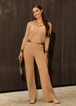 Shoppegasi beige monogram knit tracksuit featuring matching hoodie and pants for women