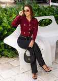 Black High - Waist Tailored Pants with Chain - shoppegasi