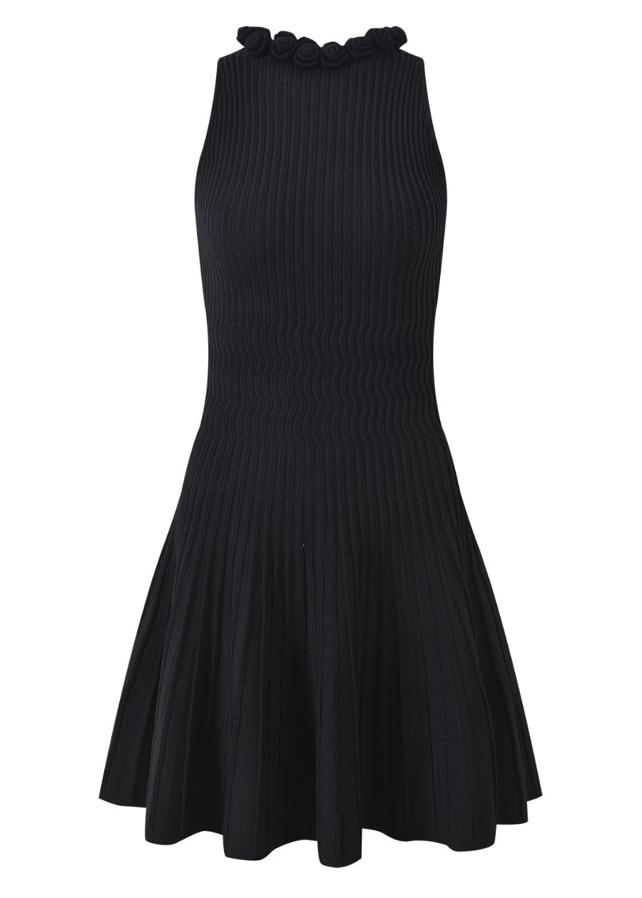 fit and flare rib knit dress Black Ribbed Knit Flare Mini Dress – Sculpted Waist Fit & Flare Dress for Women S