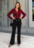 Black High - Waist Tailored Pants with Chain - shoppegasi