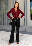 Black High - Waist Tailored Pants with Chain - shoppegasi