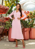 Women’s blush pink knit midi dress designed for everyday wear
