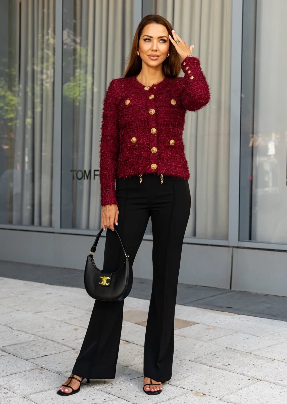 Burgundy Knit Jacket-Style Cardigan Chic & Cozy L Burgundy Knit Jacket-Style Cardigan Chic & Cozy L