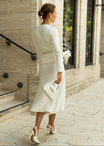 Woman in a white dress Allegra Belted Peplum Midi Dress