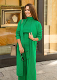 Warm & Fashionable Green Knitted Three-Piece Set – Cardigan, Sleeveless Top & Matching Pants for a Stylish Look