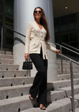 Textured cream knit cardigan with belt, elegant women's sweater from Pegasi.