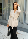 Cozy cream knit belted cardigan for women, textured design from Shop Pegasi.