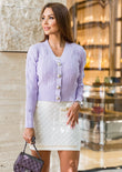 Soft and stylish lavender cropped ribbed knit cardigan – perfect for layering and casual chic looks.