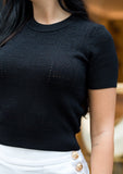 Monogram Knit T Shirt Top - Black