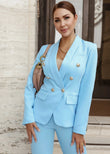 Elegant sky blue blazer and pants set for a fresh and sophisticated look.
