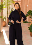 Eirini Knitted Three-Piece Pants Set in Black – Stylish cozy knitwear outfit with a cardigan, crop top, and pants for a chic casual or lounge look
