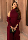 Eirini Knitted Three-Piece Pants Set in Burgundy – cozy, stylish, and perfect for lounge or casual wear