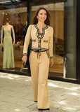 Elegant Beige & Black Knitwear Set – Areti Three-Piece Outfit with Soft Cardigan, Chic Top & Matching Pants