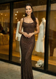 Women’s chocolate brown sequin maxi gown for parties and special occasions