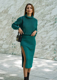 Stay stylish and warm in the Ariana emerald green sweater skirt set, a must-have for cozy yet sophisticated fashion.