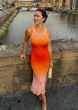 Ombre knit midi dress Woman in a colorful dress 