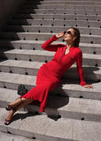 Alessia Ribbed Knit Midi Dress in Scarlet Red – Stylish, comfortable fit for daywear.