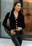 Elegant Royal Black Fringed Knit Cardigan – Soft, Cozy & Stylish Women's Outerwear, Perfect for Layering in Fall & Winter