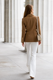 Women’s brown double breasted blazer with structured silhouette